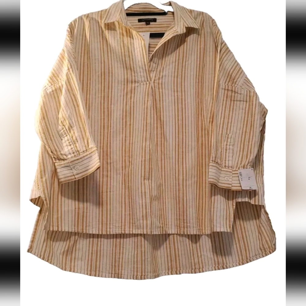NWT French Connection Women's Striped Long Sleeve Cotton Shirt XXL